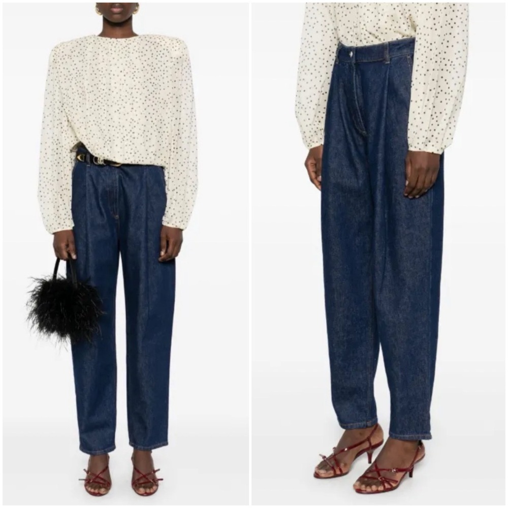 Magda Butrym Trouser Style Tapered Straight Leg Jeans Dark Wash